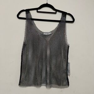 Stylish Black Mesh Rhinestone Women's Top - sleeveless tank top black size L